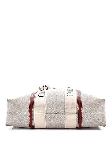 Chloé Woody Tote Canvas with Leather Large (view 2)