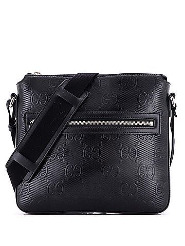 Gucci Front Zip Messenger GG Embossed Perforated Leather Small (view 1)