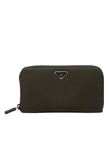 Prada Prada Triangle Logo Plate Tessuto Long Wallet, Round Zipper, M506, Dark Green Nylon, Women's PRADA (view 1)