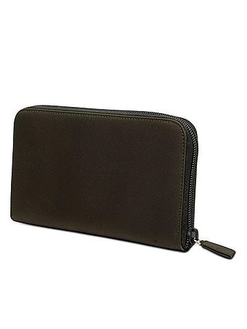 Prada Prada Triangle Logo Plate Tessuto Long Wallet, Round Zipper, M506, Dark Green Nylon, Women's PRADA (view 2)