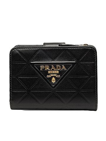 Prada Prada Triangle Logo Bi-fold Wallet Compact Black Soft Calf Leather Women's PRADA (view 1)