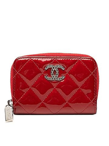 Chanel Chanel Coco Mark Matelassé Round Zip Wallet/Coin Purse, Red Patent Leather, Women's CHANEL (view 1)