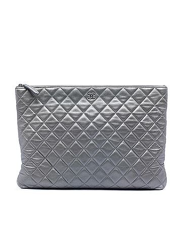 Chanel Large Quilted Metallic Lambskin O Case Clutch (view 1)