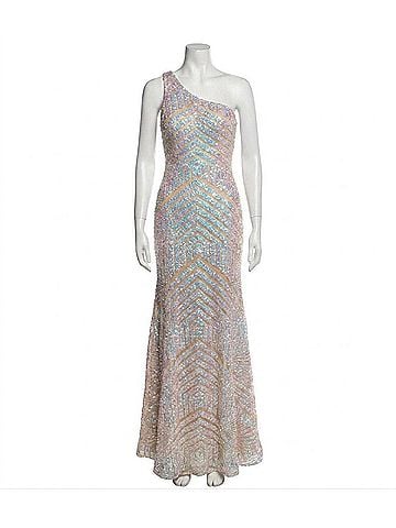 Jovani One Shoulder Beaded Dress in Blush/Nude (view 1)