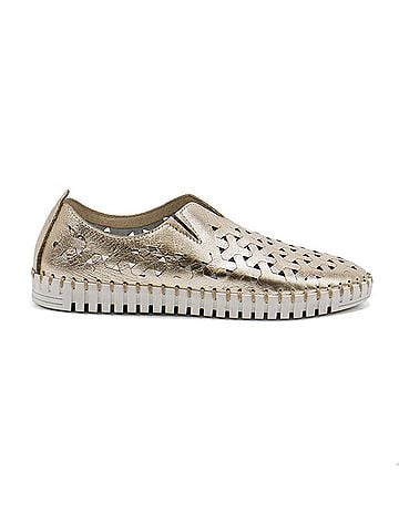 Eric Michael Women's Inez Leather Slip-On Flat Comfort Shoes in Gold (view 1)
