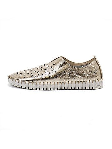 Eric Michael Women's Inez Leather Slip-On Flat Comfort Shoes in Gold (view 2)