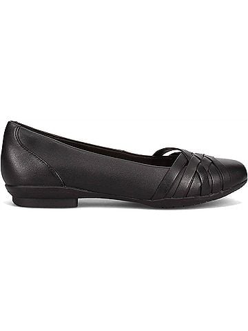 Clarks Women's Sara Clover Flat Shoe in Black Leather (view 1)
