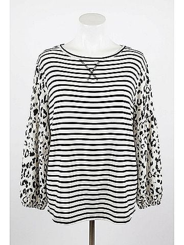 Oddi Balloon Sleeve Plus Top With Stripe Bodice in Animal Print (view 1)