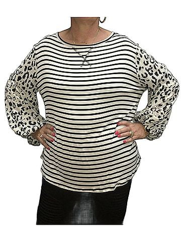 Oddi Balloon Sleeve Plus Top With Stripe Bodice in Animal Print (view 2)