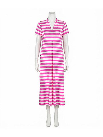 Vilagallo Long Straight-Cut Dress in Fushia And White (view 1)
