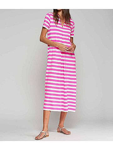 Vilagallo Long Straight-Cut Dress in Fushia And White (view 2)