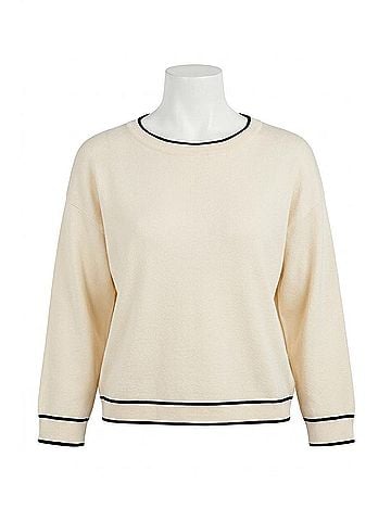 Elan Crew Neck Contrast Sweater in White (view 1)