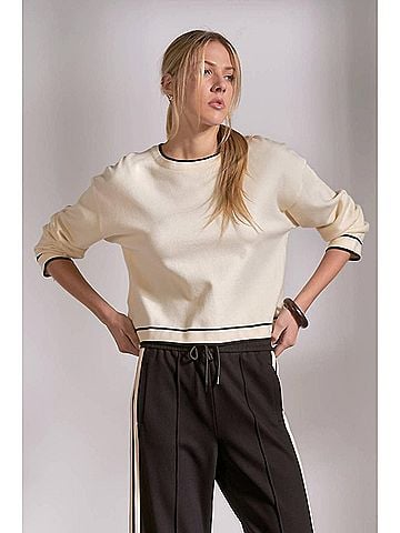 Elan Crew Neck Contrast Sweater in White (view 2)