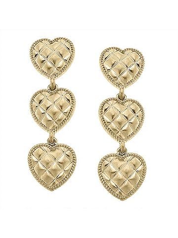 Canvas Women's Linked Quilted Heart Statement Earrings in Gold (view 1)