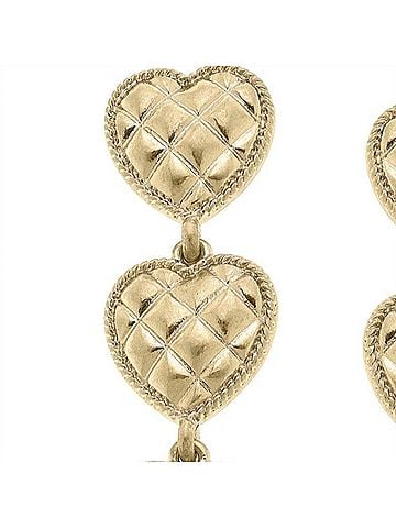Canvas Women's Linked Quilted Heart Statement Earrings in Gold (view 2)