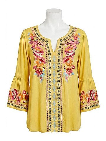 Andree by UNIT South Beach Embroidered Top in Marigold (view 1)
