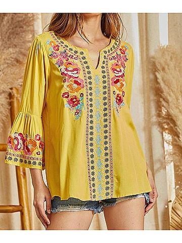 Andree by UNIT South Beach Embroidered Top in Marigold (view 2)