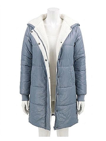 Grace & Lace Longline Hooded Puffer Jacket in Silver Mist (view 1)