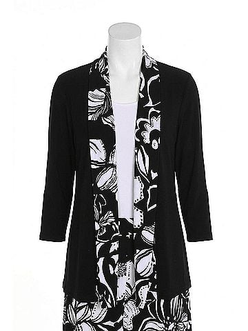 Frank Lyman Design Throw Over Floral Cardigan in Black (view 1)