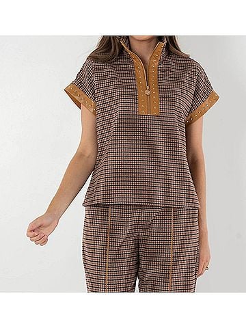 Emily McCarthy Poppy Zip-Front Pullover in Tweed (view 2)