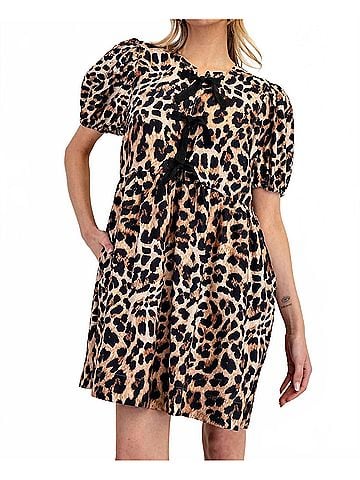 ee:some Ribbon Tie Front Mini Dress in Leopard (view 2)