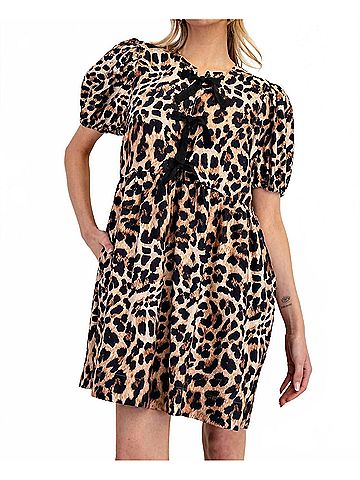 ee:some Ribbon Tie Front Mini Dress in Leopard (view 2)