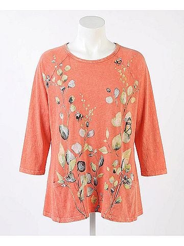 Jess & Jane Kelly Mineral Washed Patch Pocket Cotton Top - Plus in Watermelon (view 1)