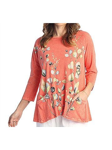 Jess & Jane Kelly Mineral Washed Patch Pocket Cotton Top - Plus in Watermelon (view 2)