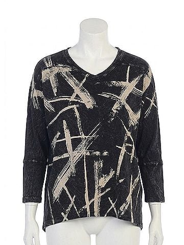 Jess & Jane Dazzling Dolman Sleeve Cotton Top in Black (view 1)