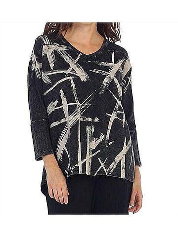 Jess & Jane Dazzling Dolman Sleeve Cotton Top in Black (view 2)
