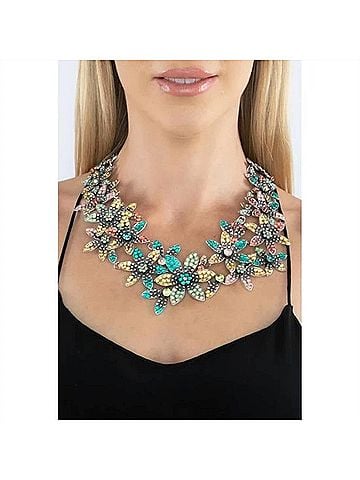 Eye Candy Summer Bloom Crystal Statement Necklace in Multi (view 2)