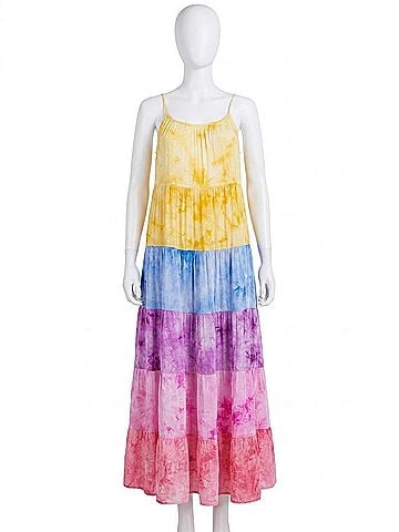 White Birch Tiered Tassel Tie Straps Dyed Dress in Rainbow (view 1)