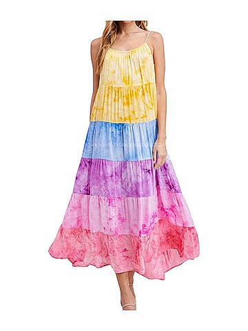 White Birch Tiered Tassel Tie Straps Dyed Dress in Rainbow (view 2)