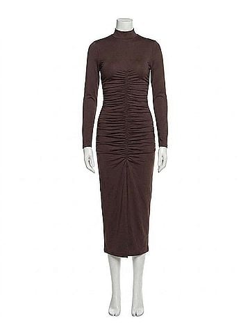 Susana Monaco Mockneck Gathered Front Long Sleeve Dress in Java (view 1)