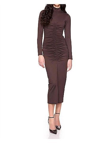 Susana Monaco Mockneck Gathered Front Long Sleeve Dress in Java (view 2)