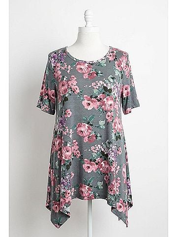Oddi Women's Floral Tunic Top in Charcoal (view 1)