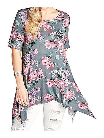 Oddi Women's Floral Tunic Top in Charcoal (view 2)