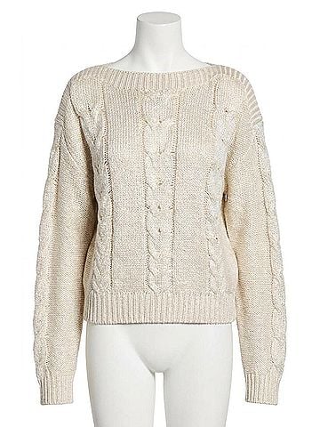 Steve Madden Debbi Cable Cotton Boat Neck Sweater in Antique (view 1)