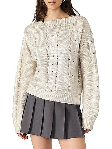 Steve Madden Debbi Cable Cotton Boat Neck Sweater in Antique (view 2)