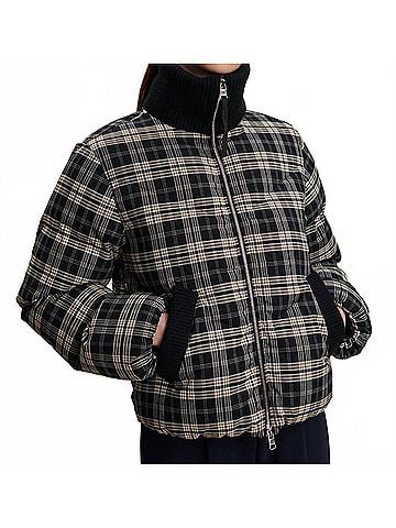 Varley Bryony Short Puffer Jacket in Navy Check (view 2)