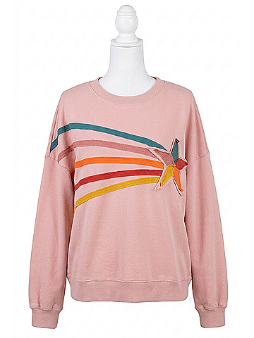 Easel Rising Star Patch Terry Knit Pullover in Coral Pink (view 1)