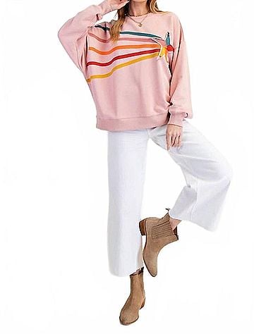 Easel Rising Star Patch Terry Knit Pullover in Coral Pink (view 2)