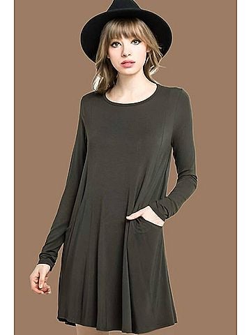 Mittoshop Swing Pockets Dress in Dark Olive (view 2)