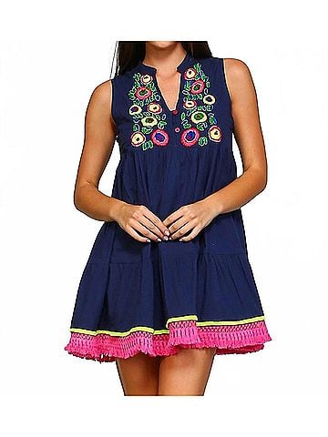Velzera Beaded And Fringe Bohemian Mini Dress - Plus in Blue (view 2)