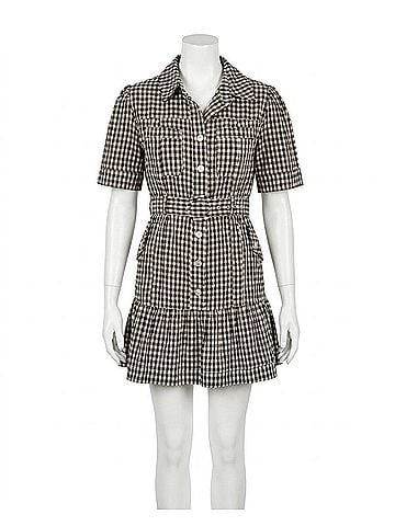 Olivaceous Check Yes Mini Dress in Black Taupe (view 1)