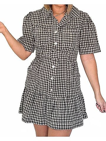 Olivaceous Check Yes Mini Dress in Black Taupe (view 2)