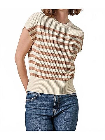 Lilla P Textured Wedge Sweater in Fawn Stripe (view 2)