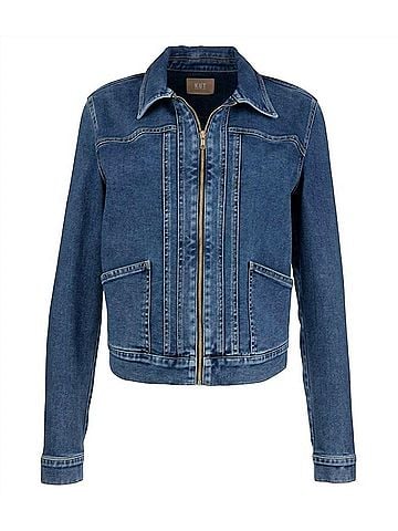Kut from the Kloth Genevieve Zip Front Jacket With Slant Pockets in Blue (view 1)