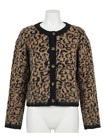 MIOU MUSE Leopard Print Sweater Cardigan in Brown (view 1)