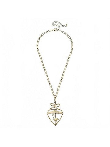 Canvas Women's Flamingo And Bamboo Heart Pendant Necklace in Gold (view 1)